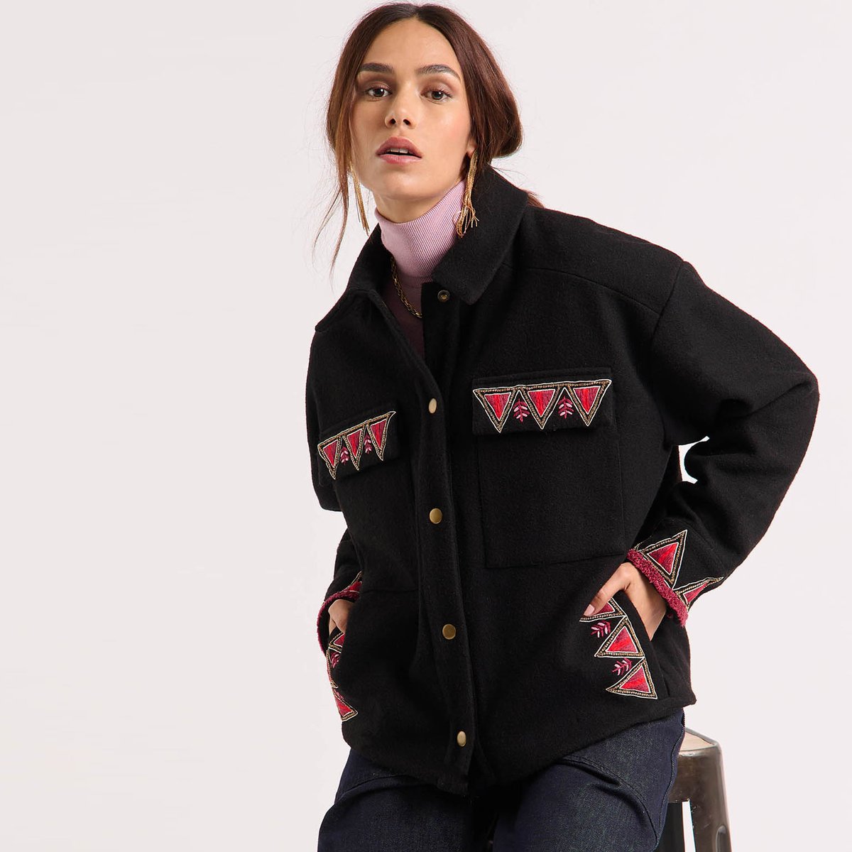 Veste courte à motifs et perles aztèques BELLAMY noir, WILD