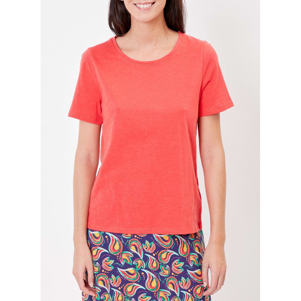 T-shirt coton flammé bio imprimé SOLIANE rouge fraise, LA FIANCÉE