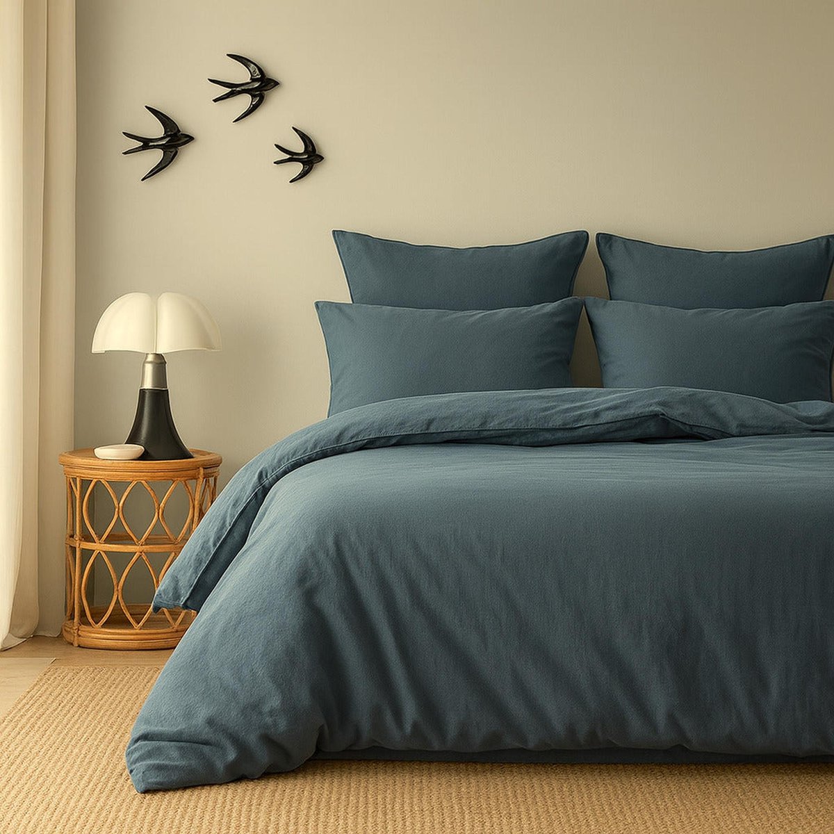 Housse de couette coton lavé LUNA bleu orage, FEBRONIE