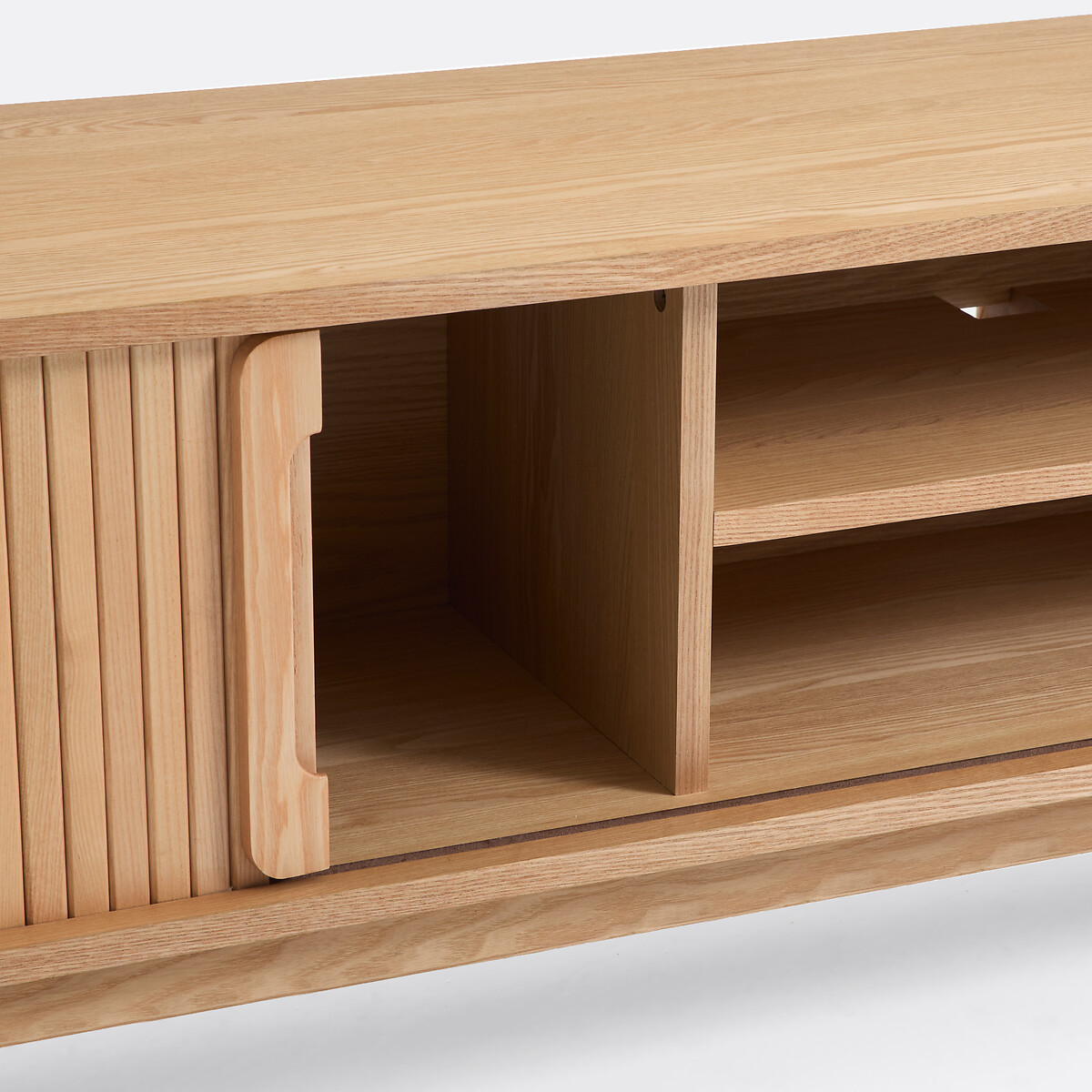 Mueble de TV de fresno y chapado, 2 puertas correderas, anchura de 200 cm, WAPONG roble teñido, LA REDOUTE INTERIEURS