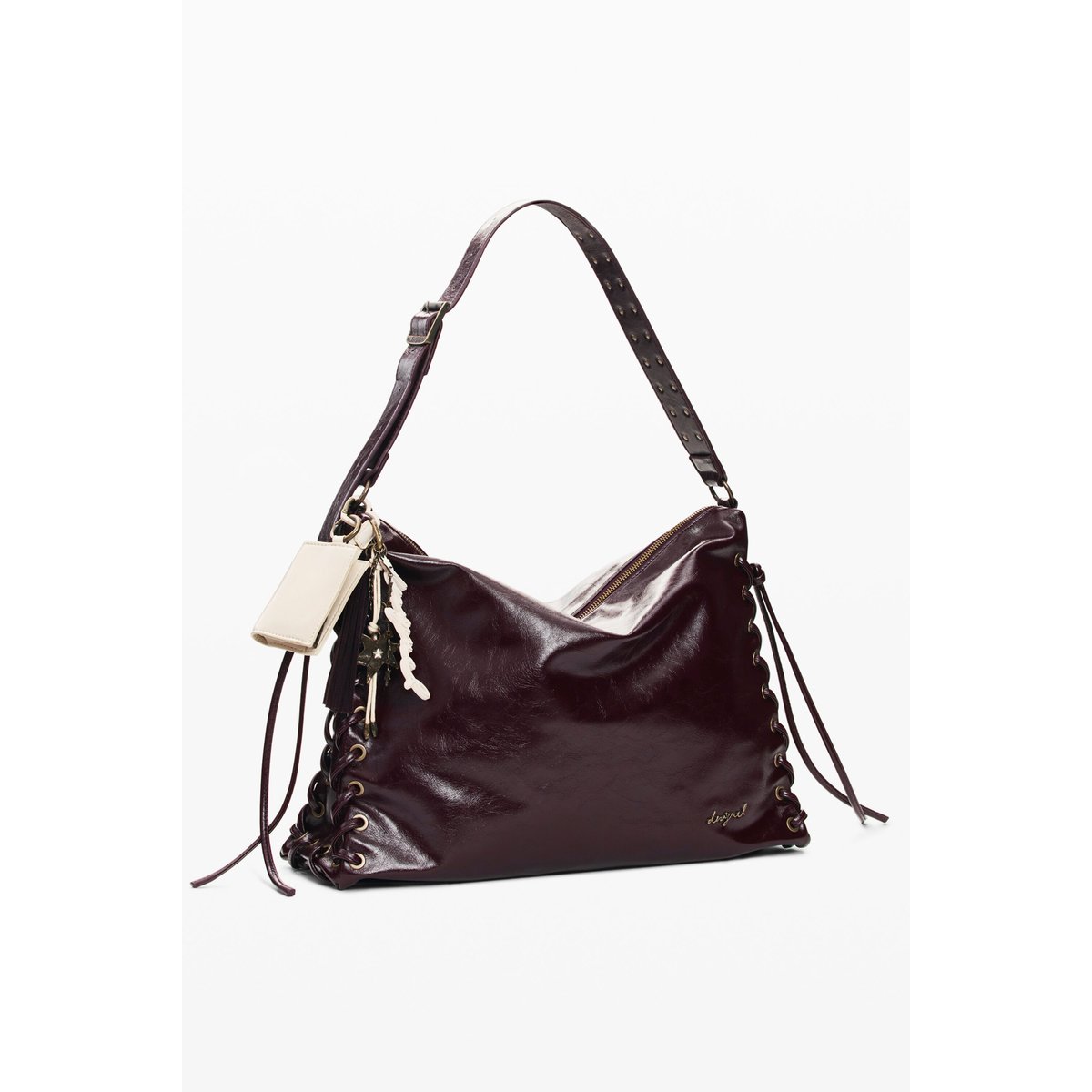 Grand sac brillant tressé marron, DESIGUAL