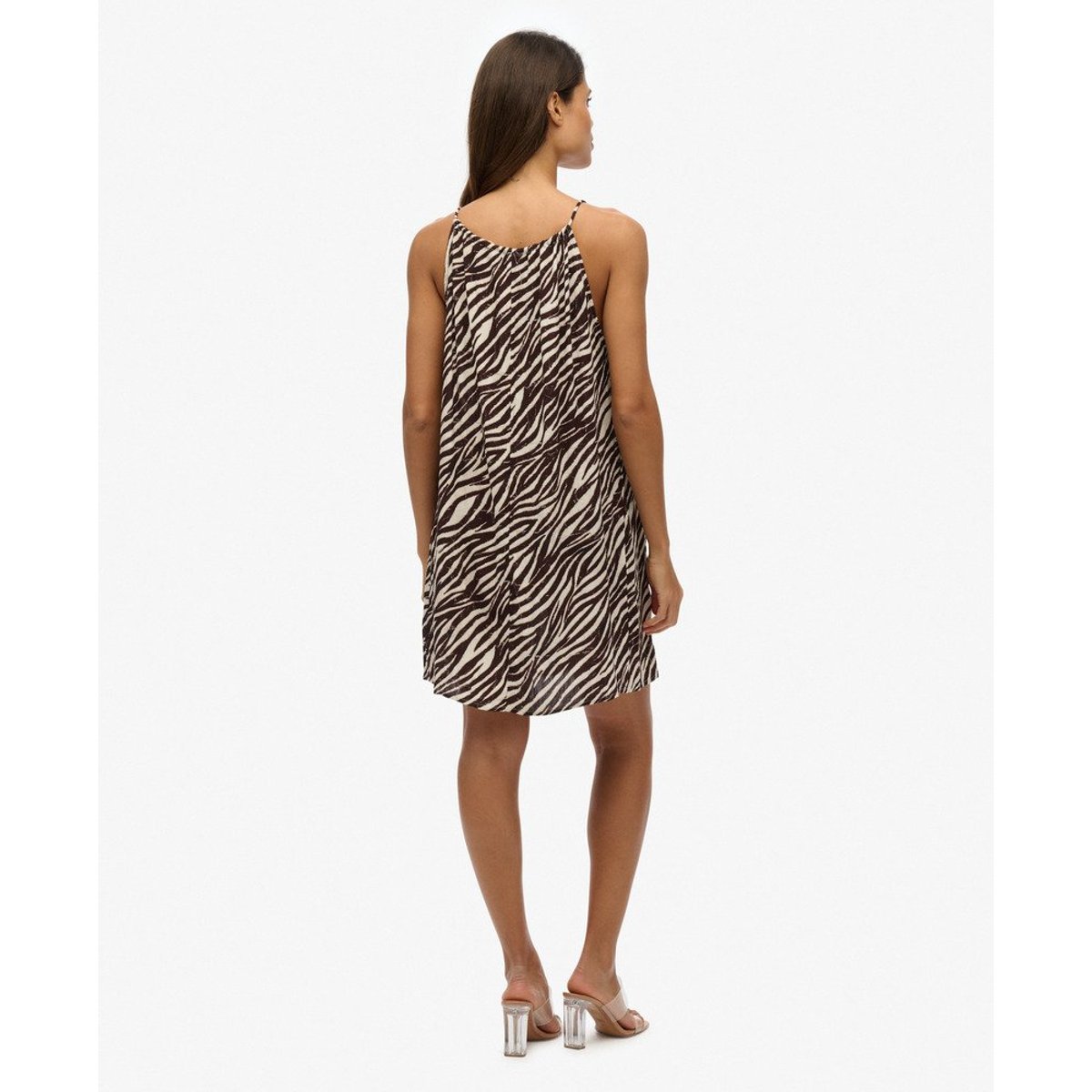 Mini robe caraco de plage marron zèbre, SUPERDRY