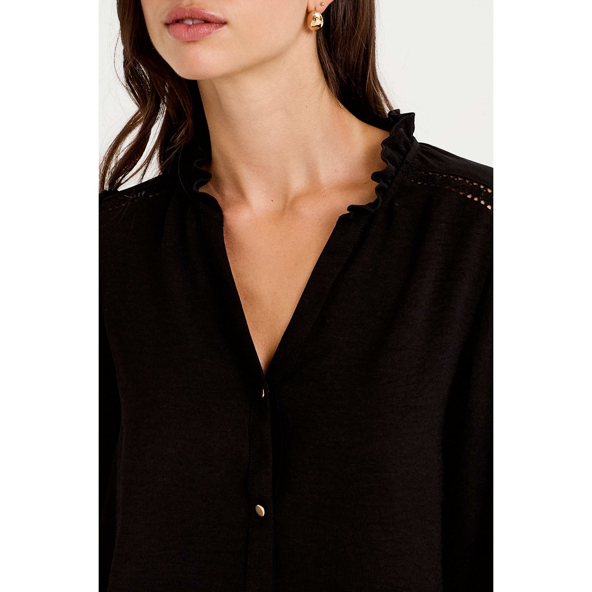 Blouse droite col v manches longues noir, CACHE CACHE