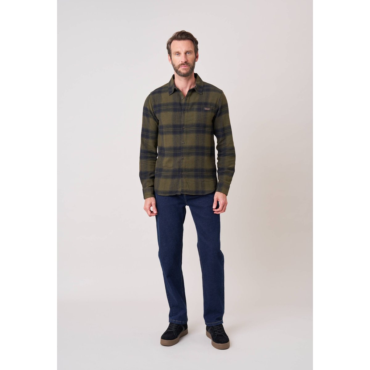 Chemise regular homme à carreaux en 100% coton WARNO khaki, DEELUXE