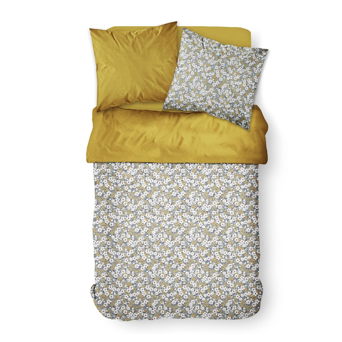 Parure de lit 2 personnes imprimé floral coton SUNSHINE MARLEY bleu, TODAY
