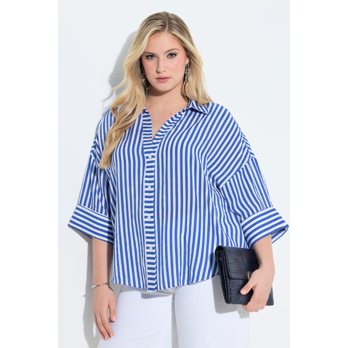 Chemisier oversize à rayures bleu azur, ULLA POPKEN