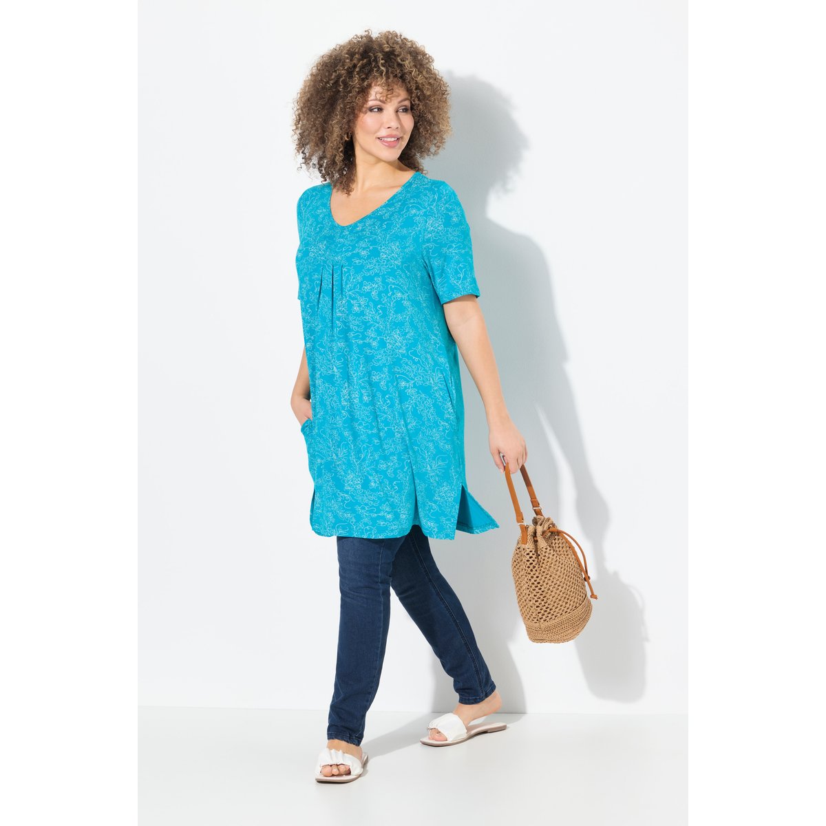 T-shirt long bleu turquoise, ULLA POPKEN