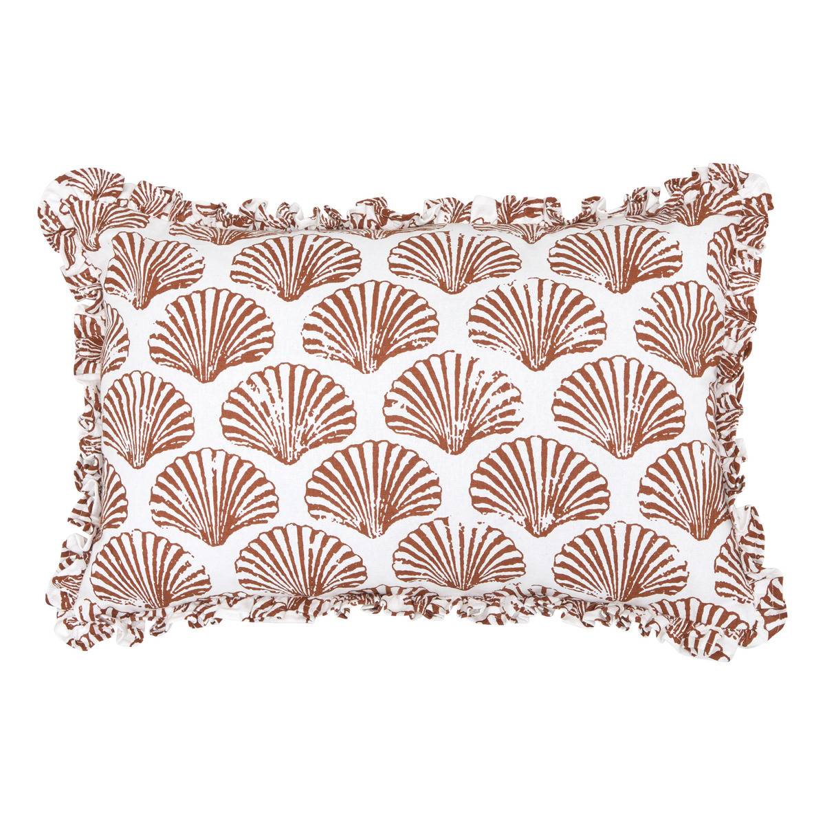 Coussin avec broderies coquillages OCEANIA terracotta, ATMOSPHERA