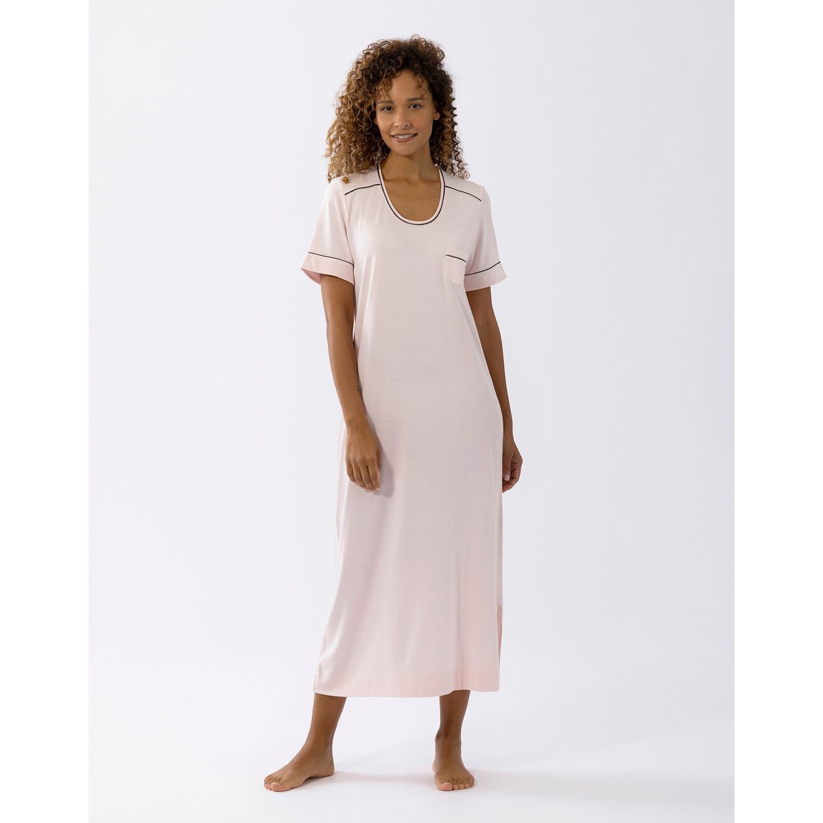 Chemise de nuit manches courtes en coton modal LES INTEMPORELLES A11 bois de rose, LE CHAT