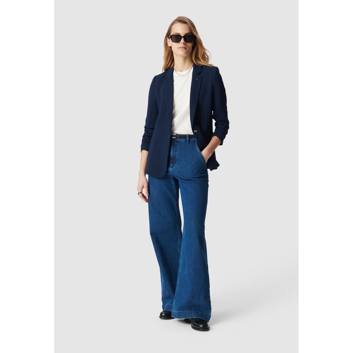 Veste de tailleur manches 3/4 froncées bleu marine, IKKS