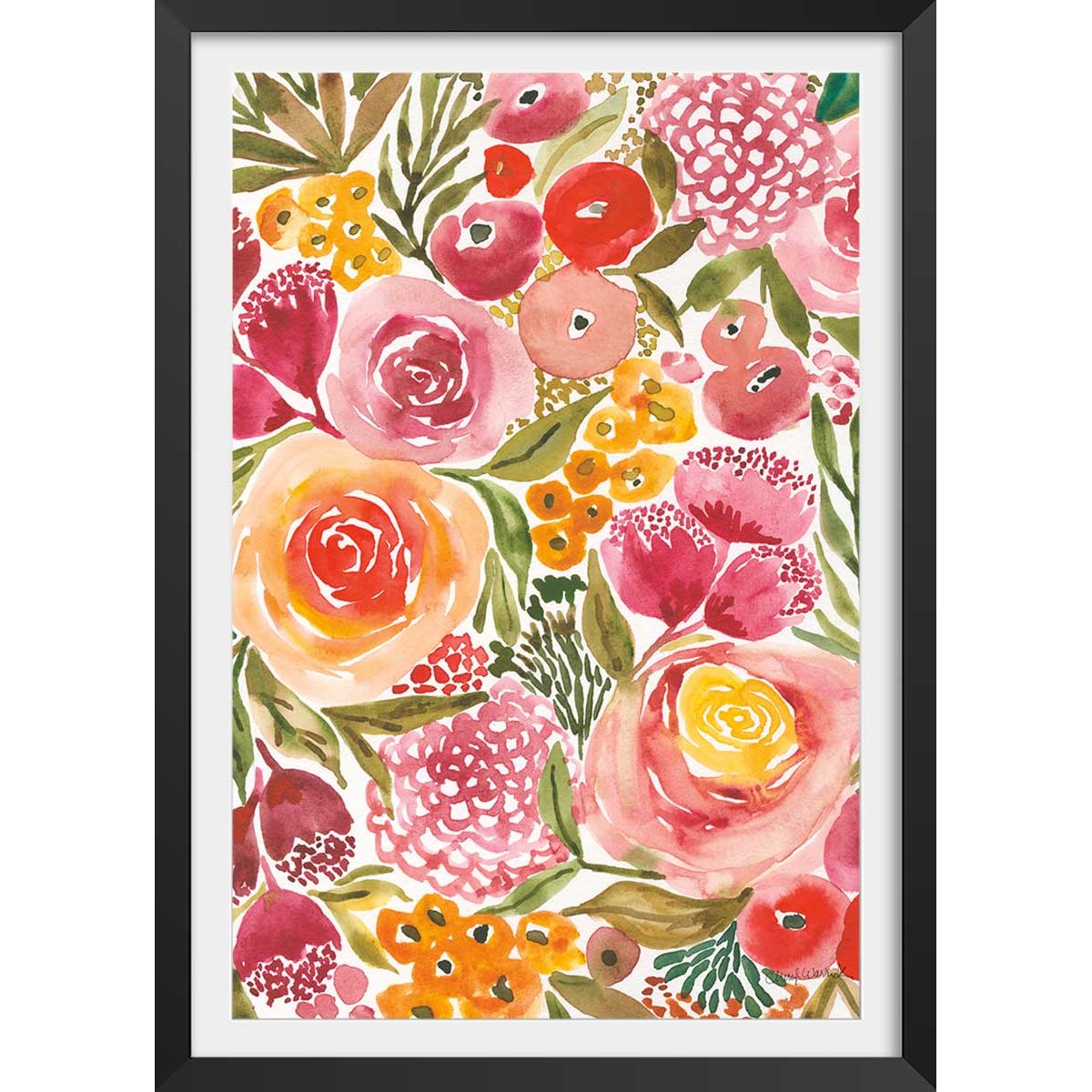 Poster fleurs pivoine affiche + cadre en bois - noir, HEXOA