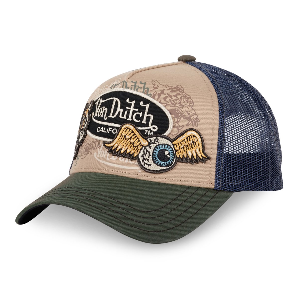 Casquette Trucker Patches kaki / beige / bleu marine, VON DUTCH