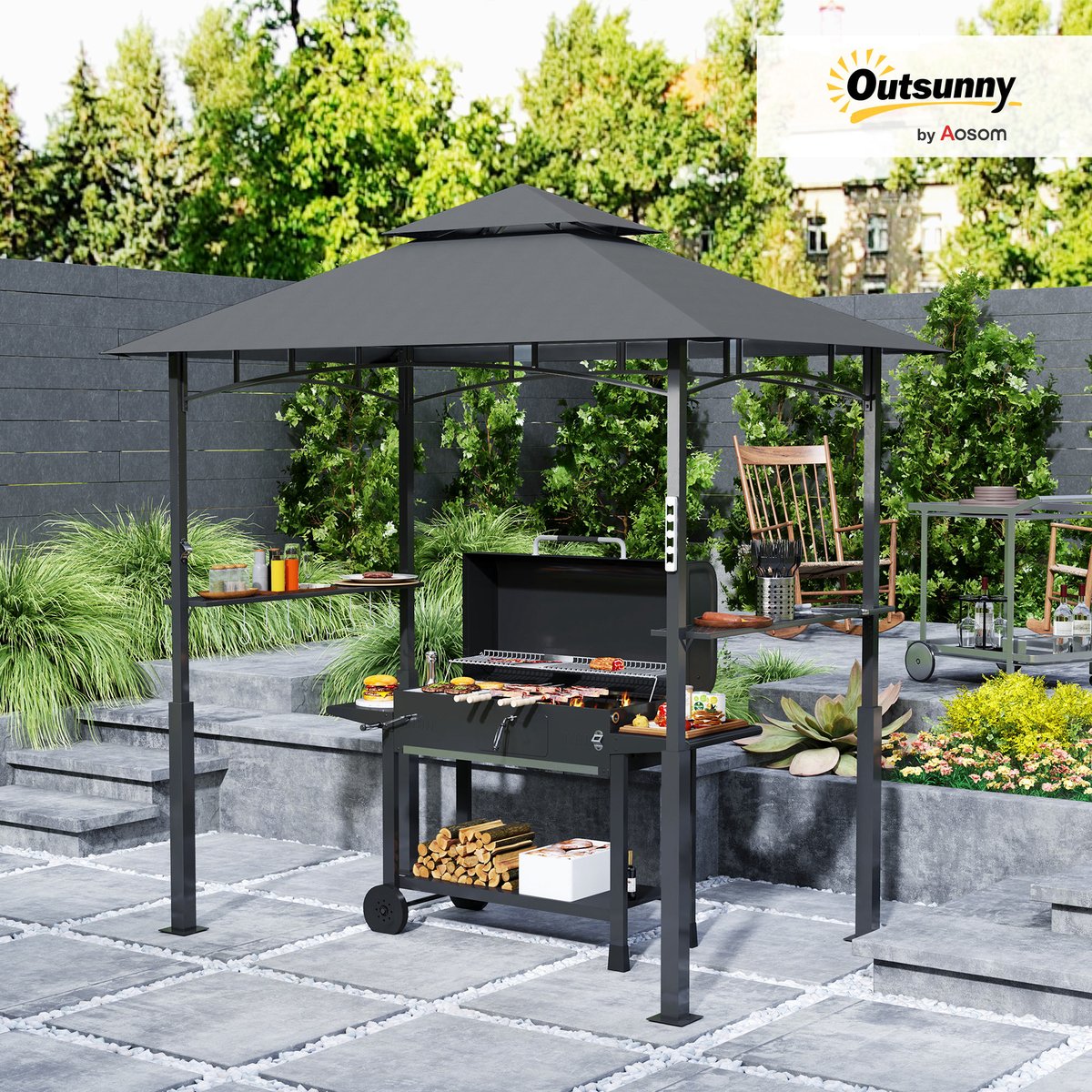Barbecue à gaz Métal Kaki gris, OUTSUNNY