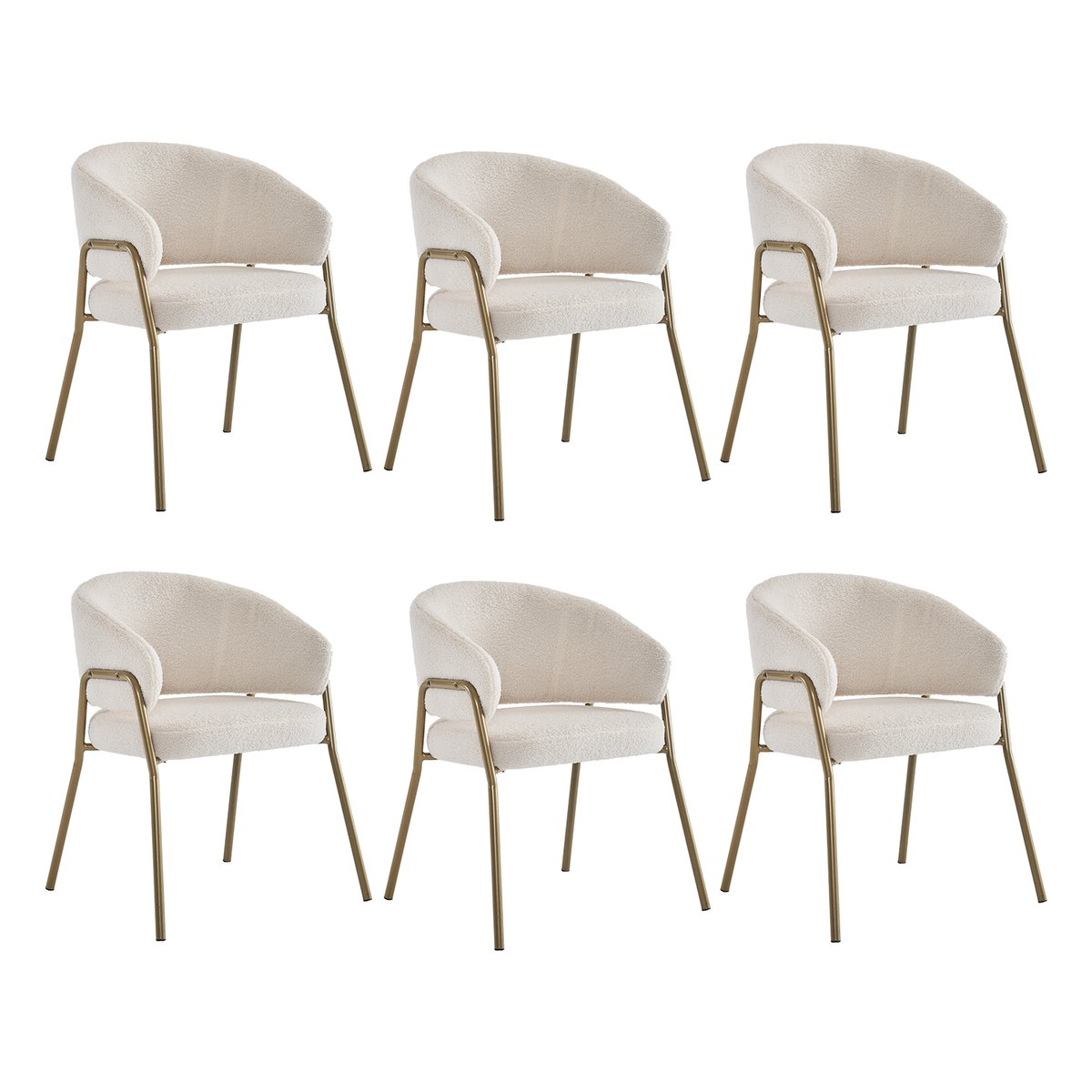 Lot de 6 fauteuils de salle à manger modernes en tissu bouclette, JERRIES blanc, MEUBLES COSY