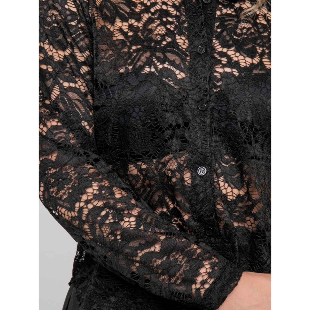 Chemise Dentelle Florale Transparente Olirose noir, DONA LISA