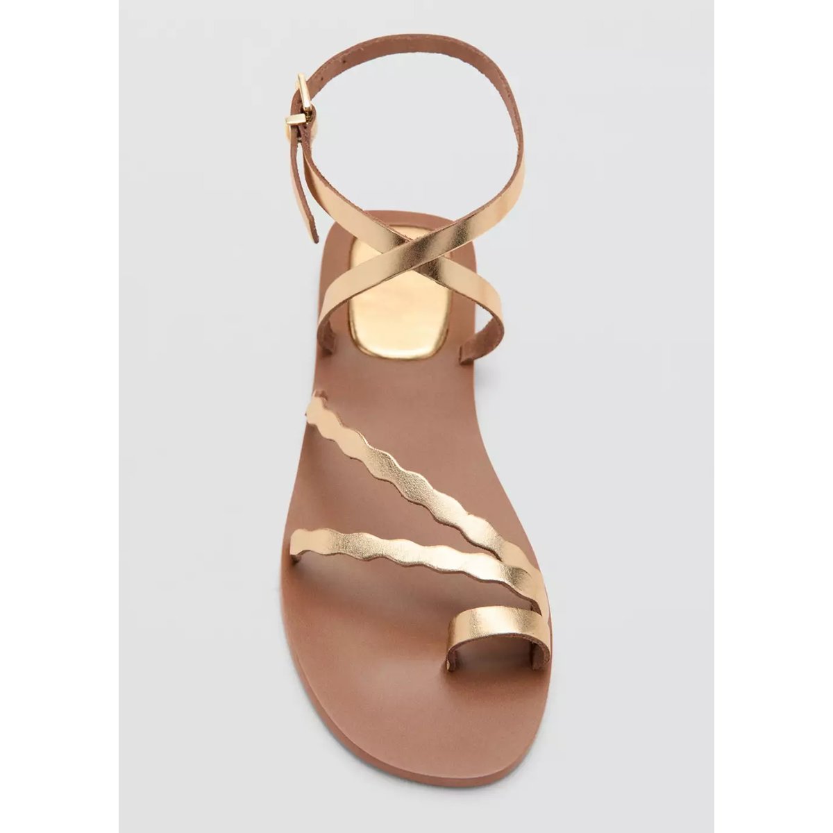 Sandales cuir festonné or, MANGO TEEN