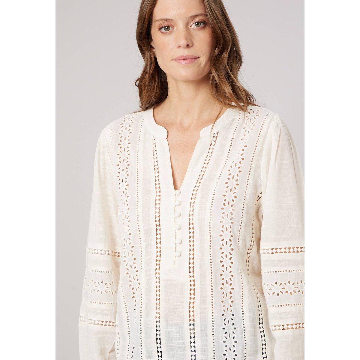 Blouse bohème femme en 100% coton VELORIA ivory, DEELUXE