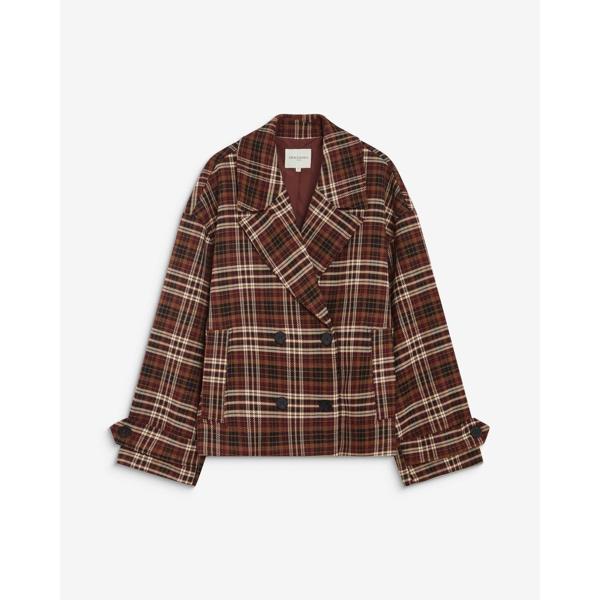 Manteau oversize croisé à carreaux cherry Ayme cherry, GRACE & MILA