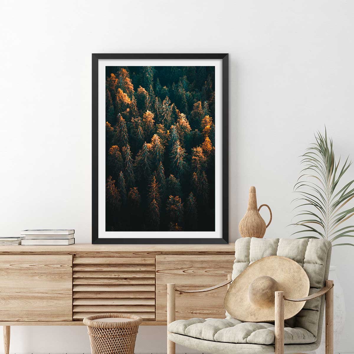 Affiche paysage couleur d'automne en haute savoie affiche + cadre en bois - noir, HEXOA