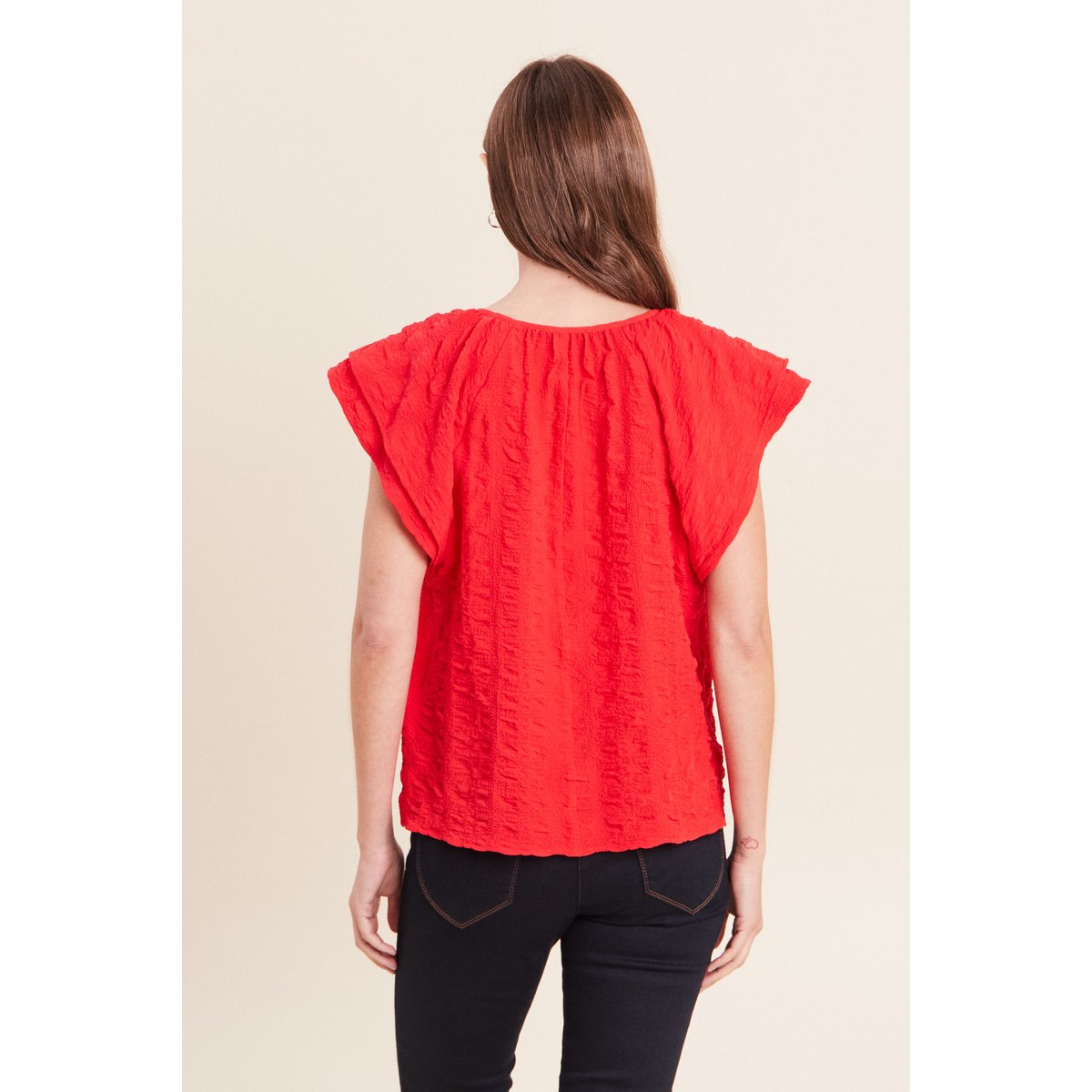 Blouse col v manches courtes fluide rouge, BREAL