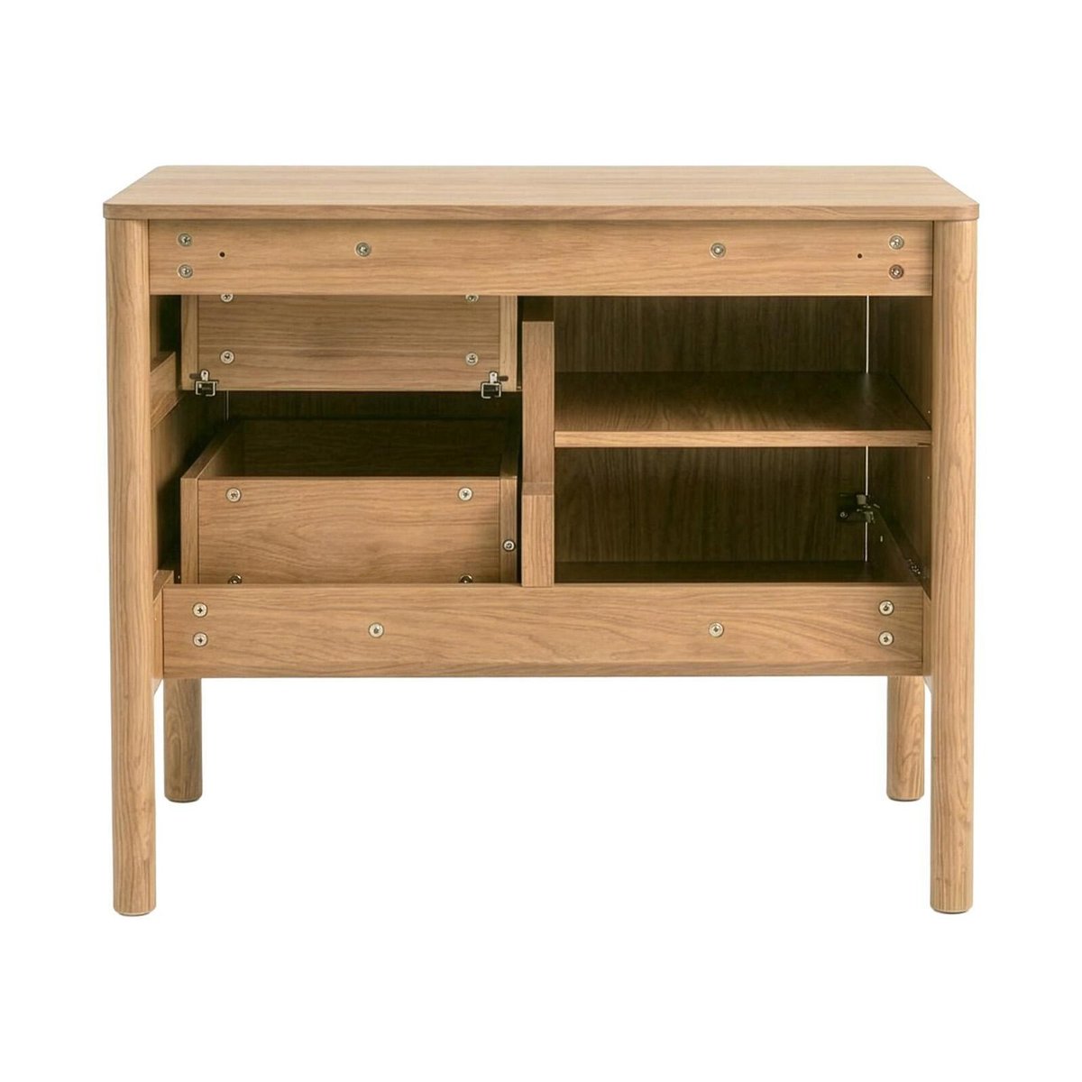Meuble chêne 80cm sur pieds, vasque, robinet et miroir ovale JOY chêne, MOB IN