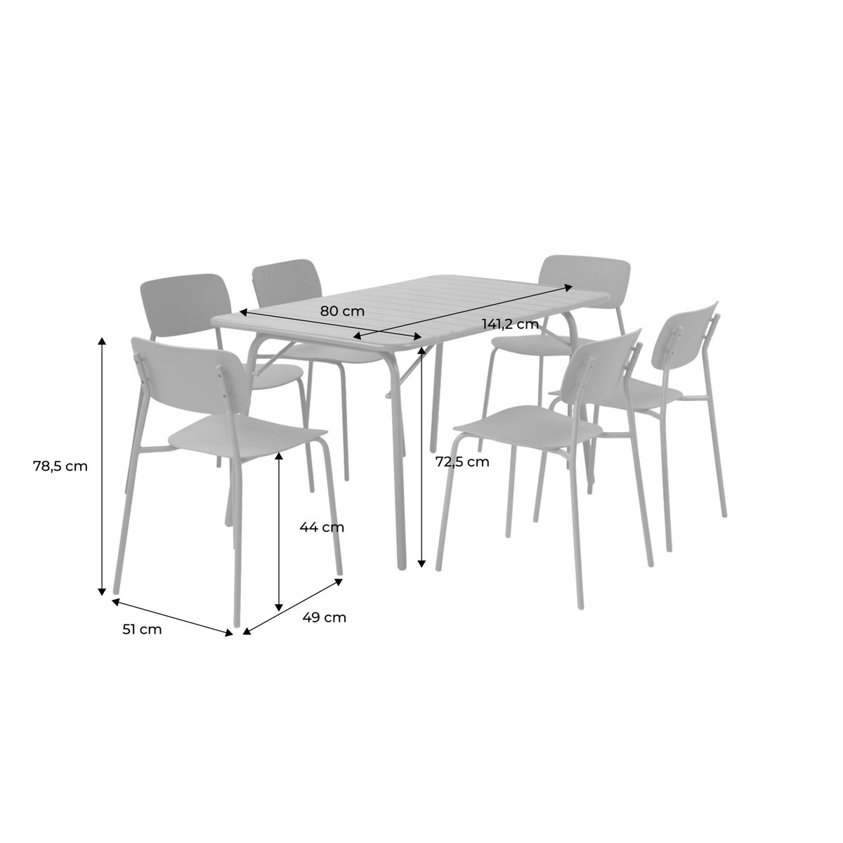 Table de jardin pliante métal + 6 assises AMÉLIA + LIVA anthracite, SWEEEK