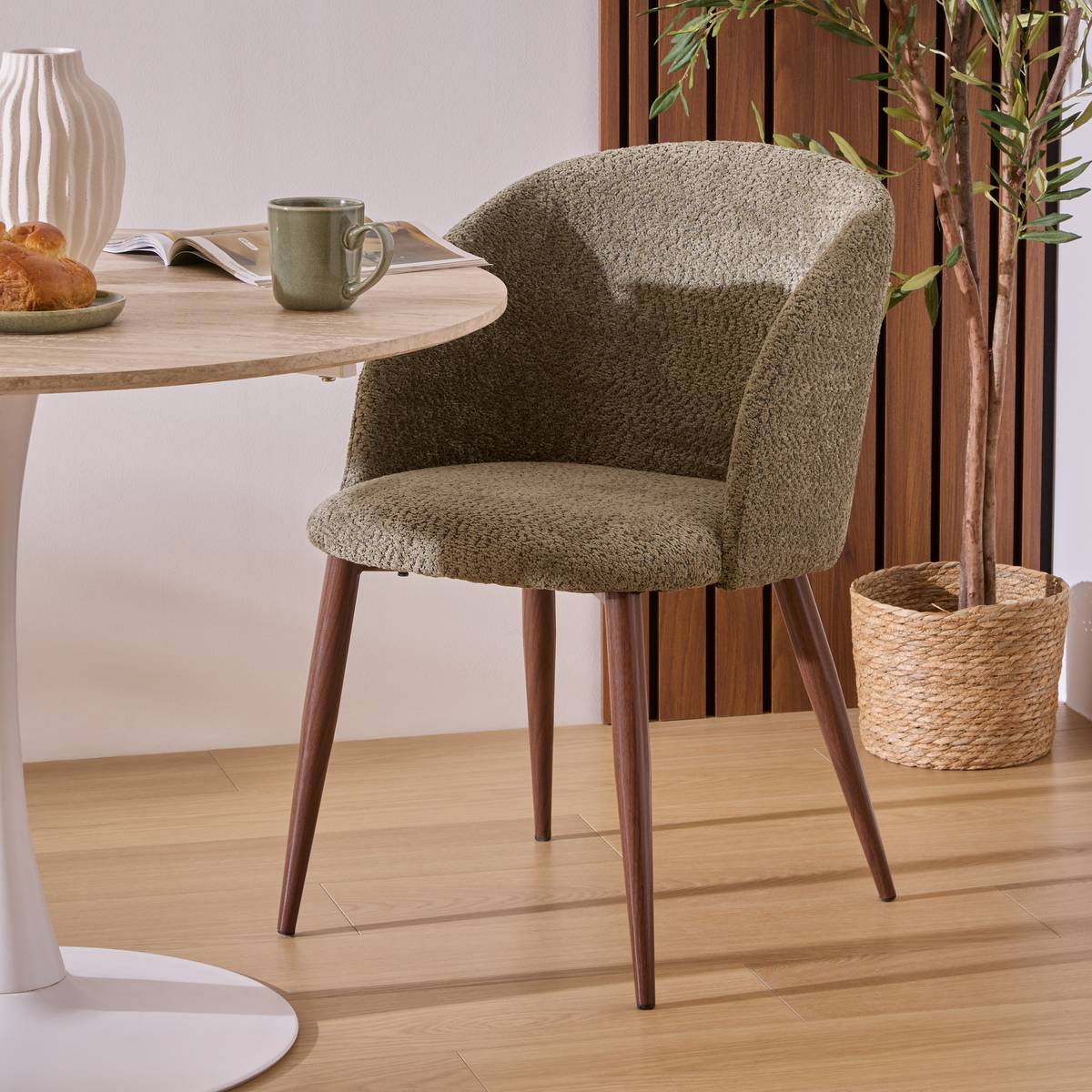 Fauteuil tissu texturé CELESTE vert kaki, ATMOSPHERA