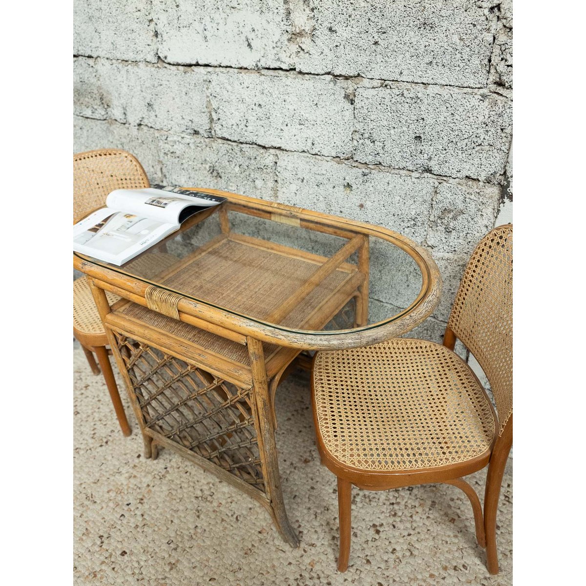 Table d'appoint en rotin Francine N°1483 - Bon état beige, DEBONGOUT