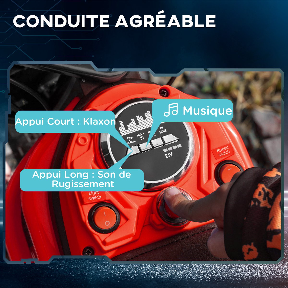 Moto électrique à conducteur assis PP Rouge rouge, HOMCOM