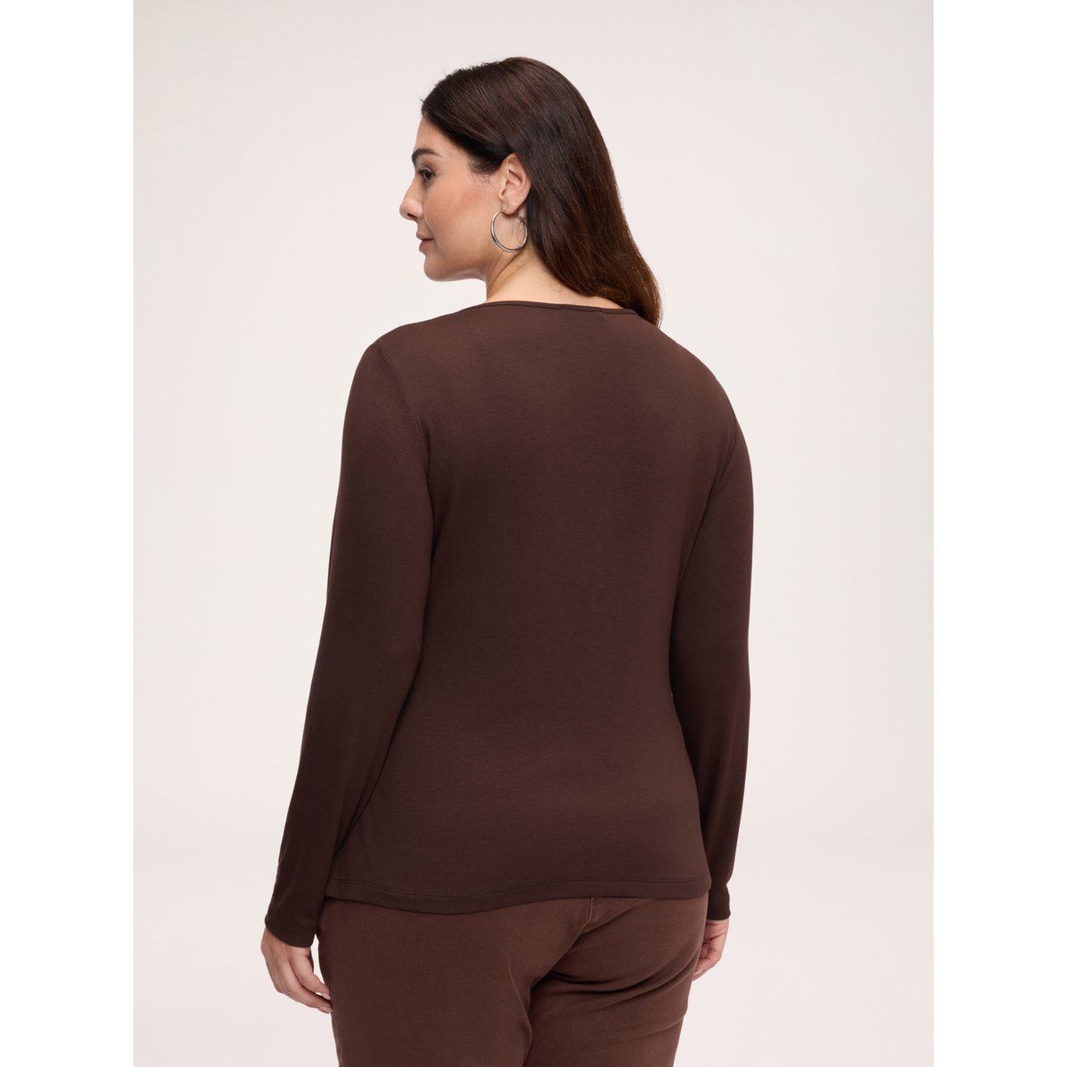T-shirt avec empiècement col en V marron, FIORELLA RUBINO