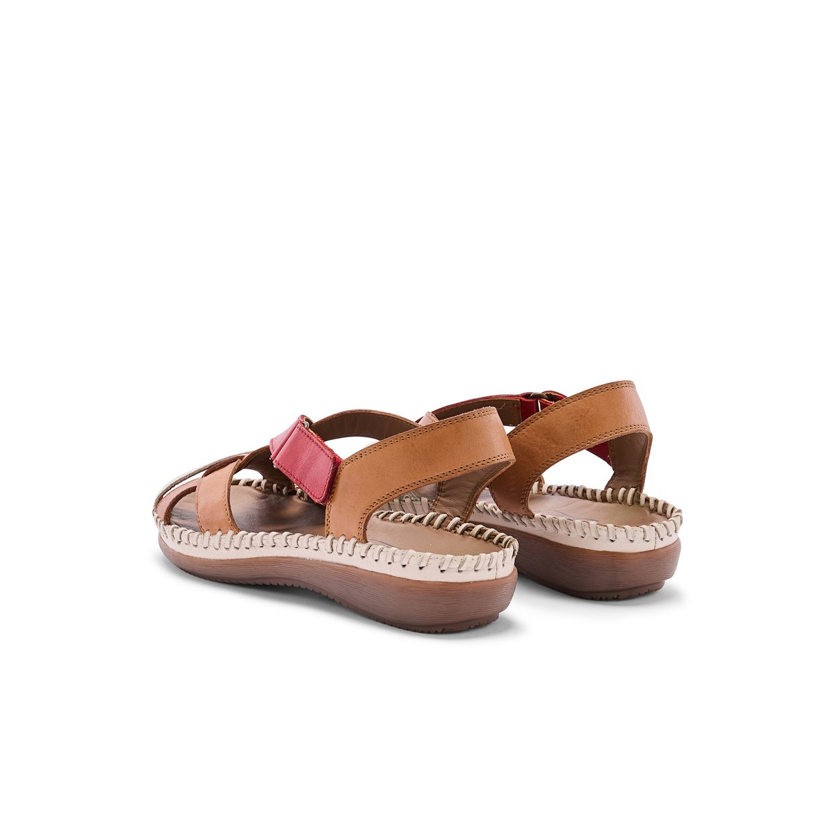 Sandales tout cuir à scratch camel multicolore, PEDICONFORT