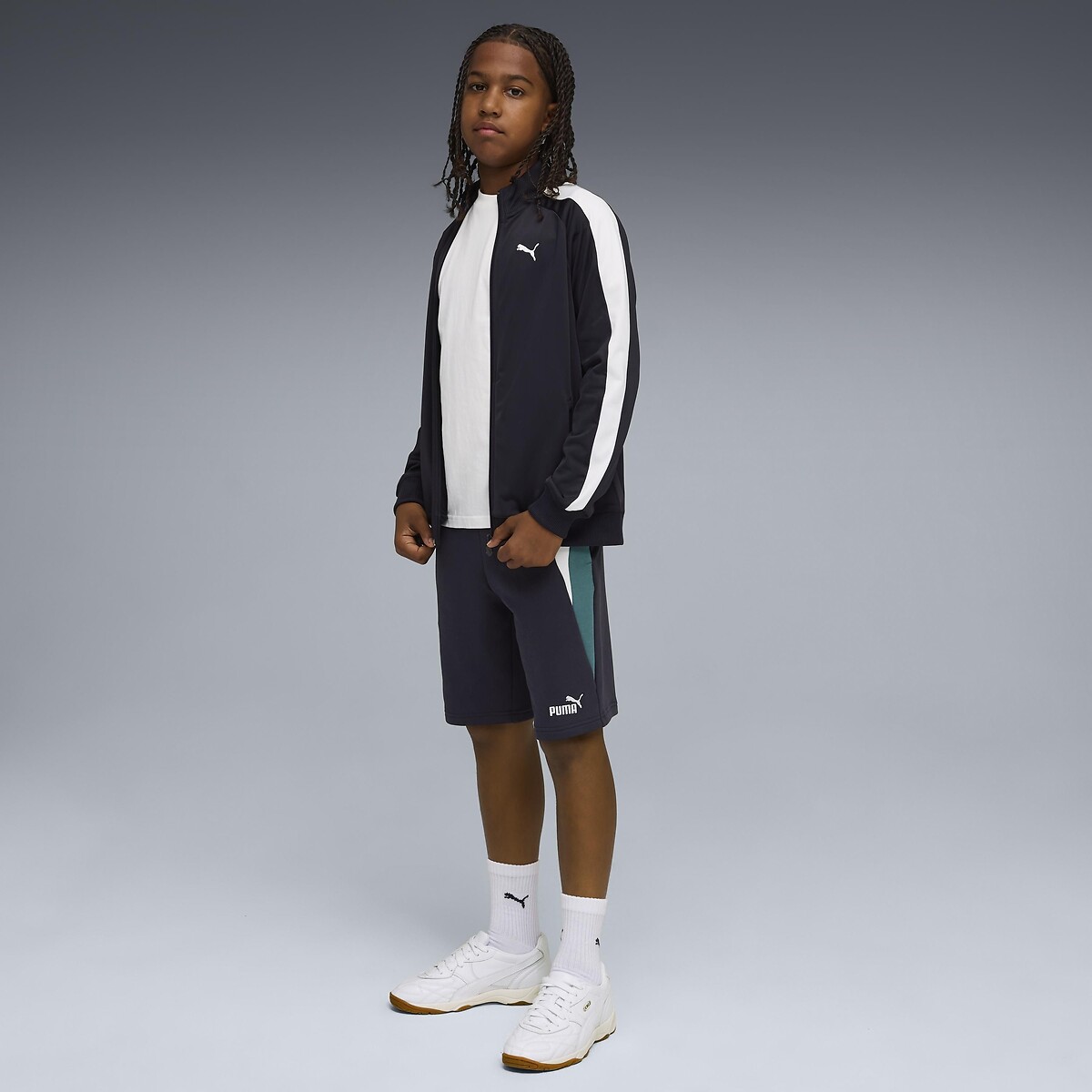Short en molleton non gratté bleu marine/vert, PUMA