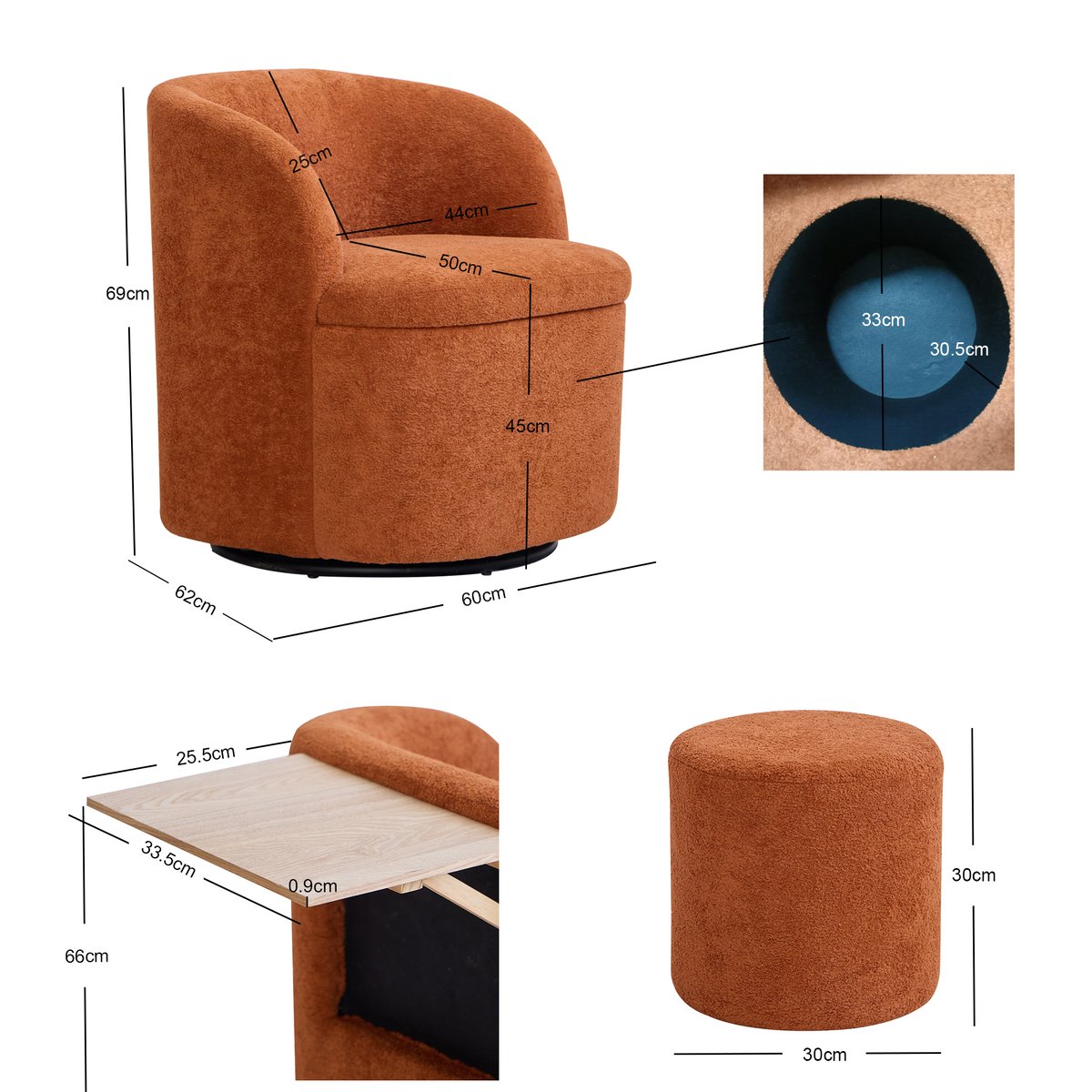 Fauteuil pivotant et pouf, tissu, HALMSTAD beige, NORDLYS