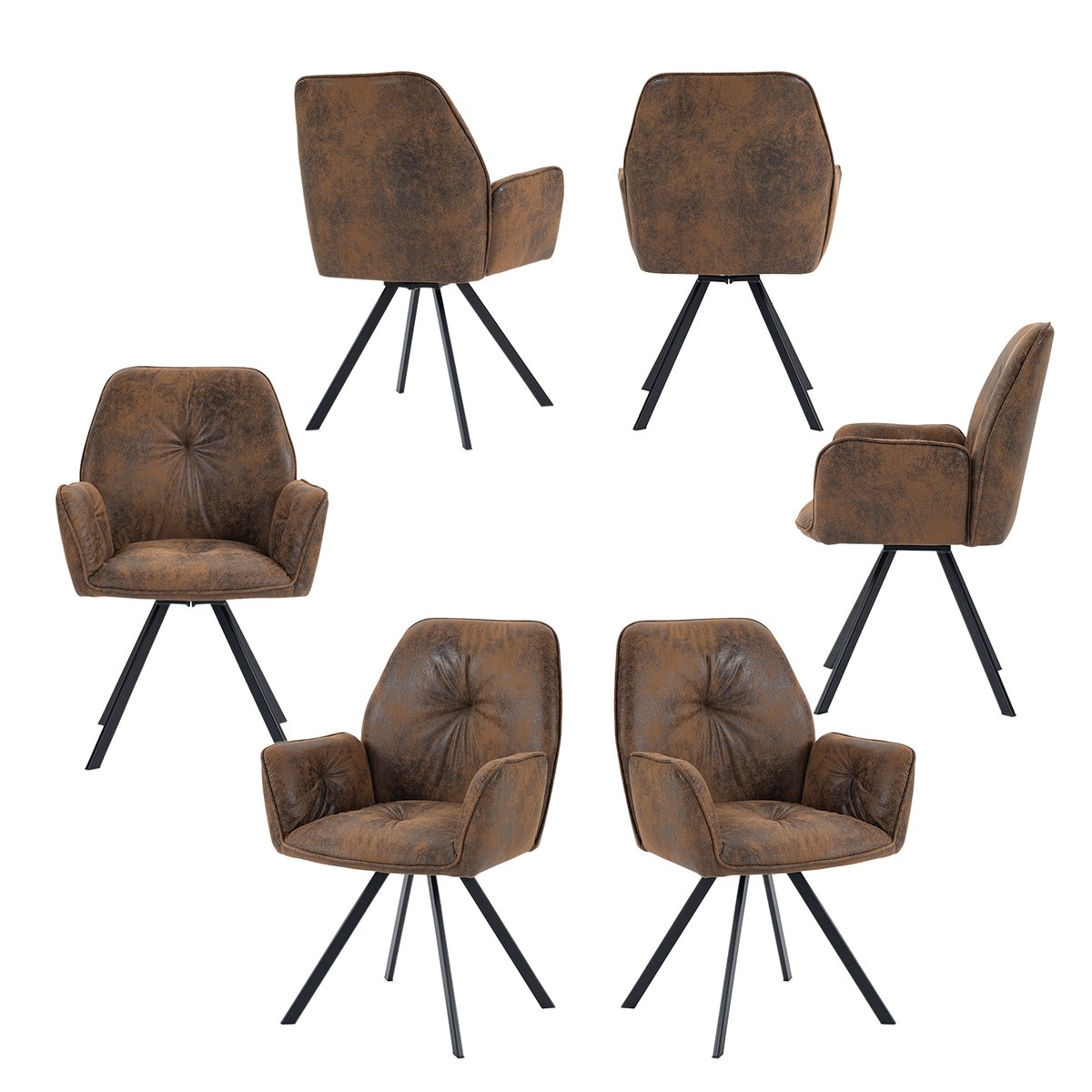 Lot de 6 chaises de salle à manger rotatif fauteuil industriel, CALF marron, MEUBLES COSY