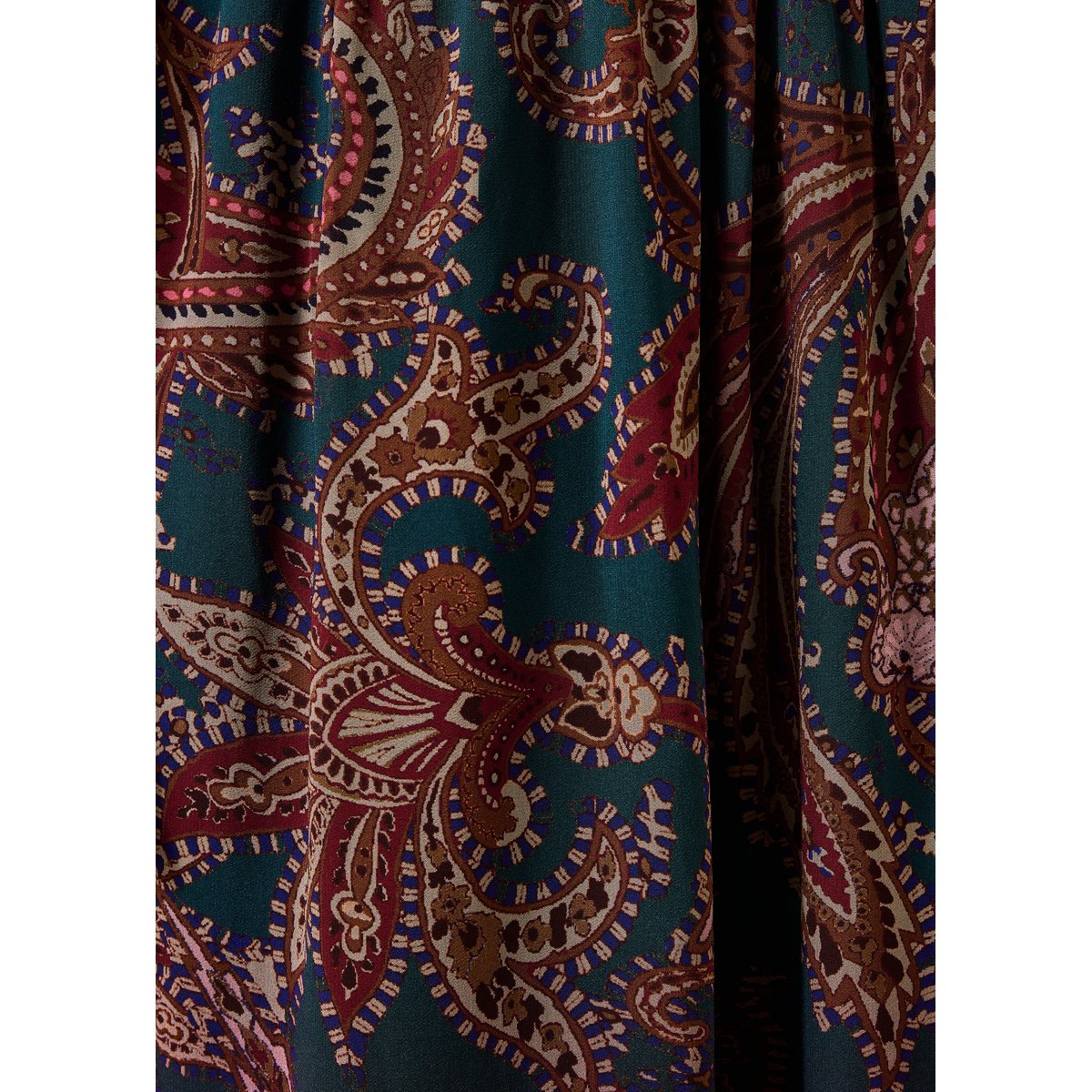Robe longue à imprimé manches longues petrole, LA FEE MARABOUTEE