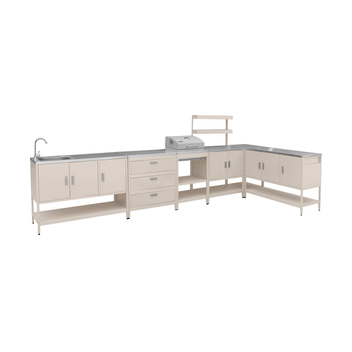 Cuisine d'extérieure 5 modules avec barbecue charbon de bois sur pieds, 2 étagères et thermomètre NAXOS BARBECUE CHARBON + 5 MODULES noir, SWEEEK