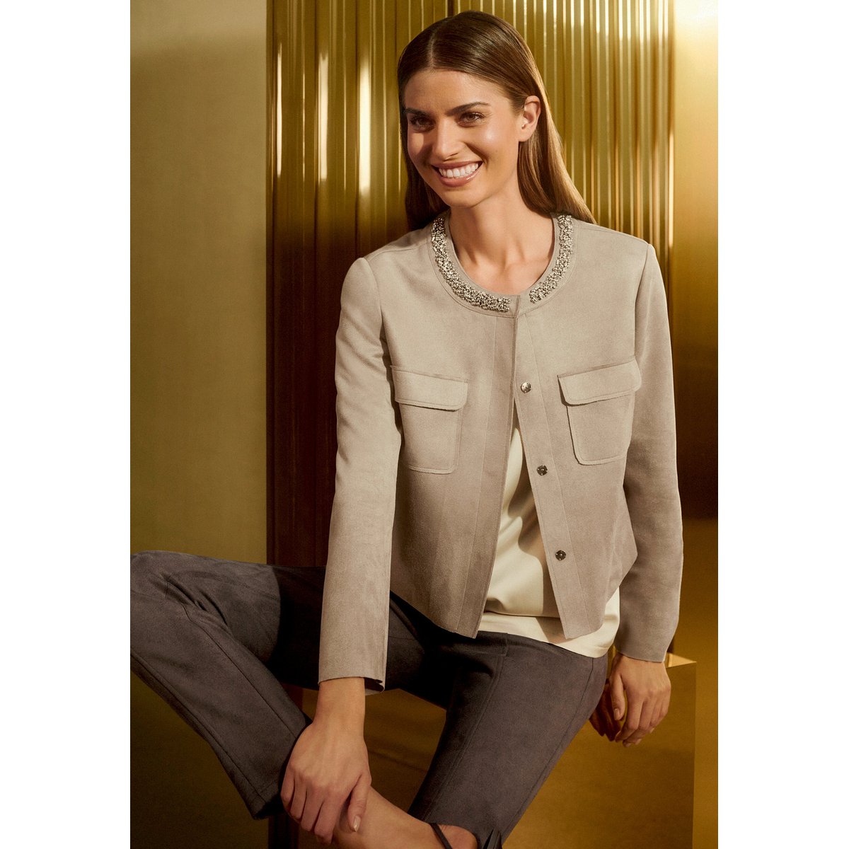 Veste blazer à poches plaquées taupe, BETTY BARCLAY