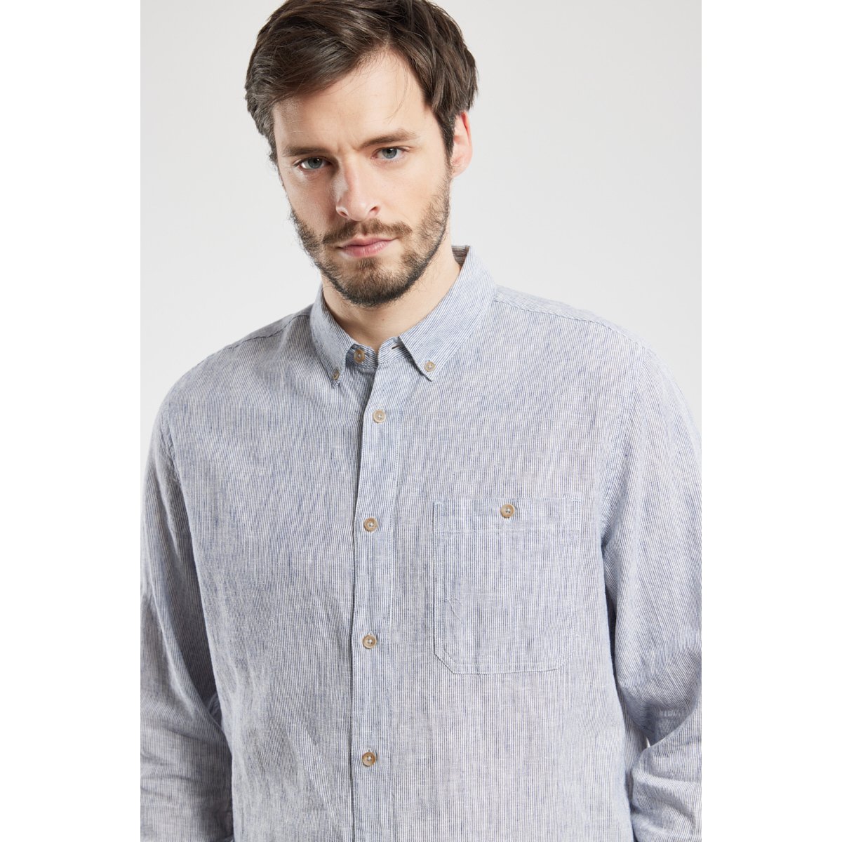 Chemise en lin et coton ELINE navy raye, BERMUDES