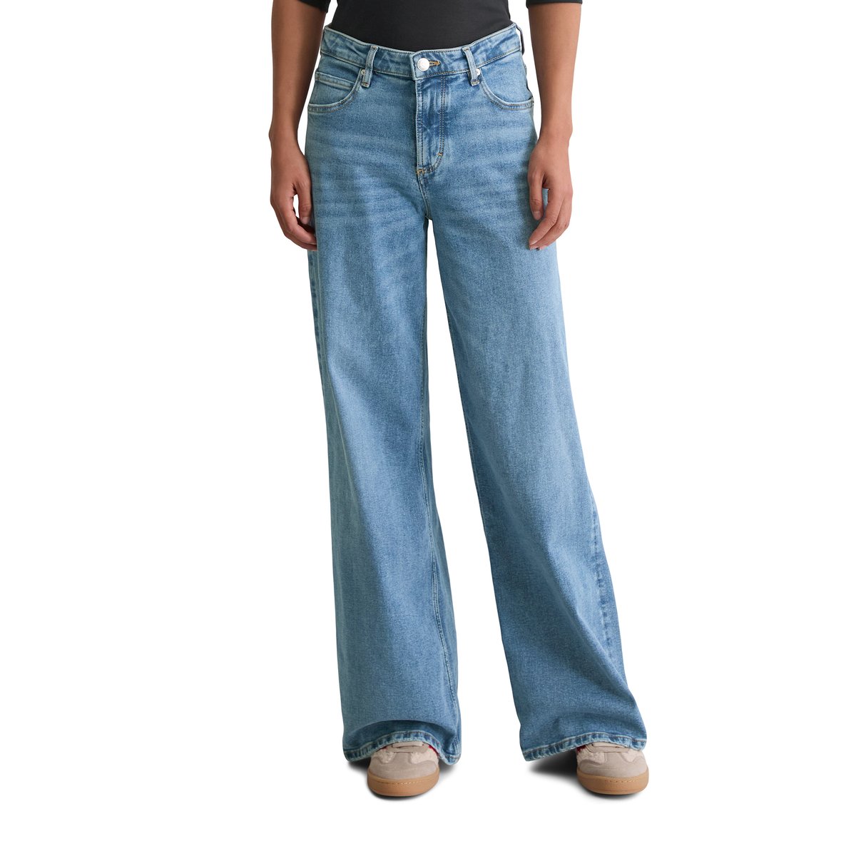 Jeans modèle Lania large en coton organique et polyester stretch bleu clair, MARC O'POLO