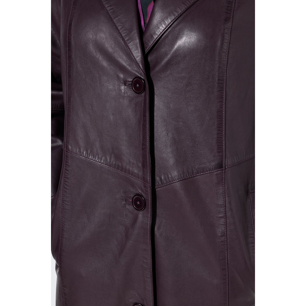 Manteau swing en cuir, coupe évasée prune foncé, ULLA POPKEN