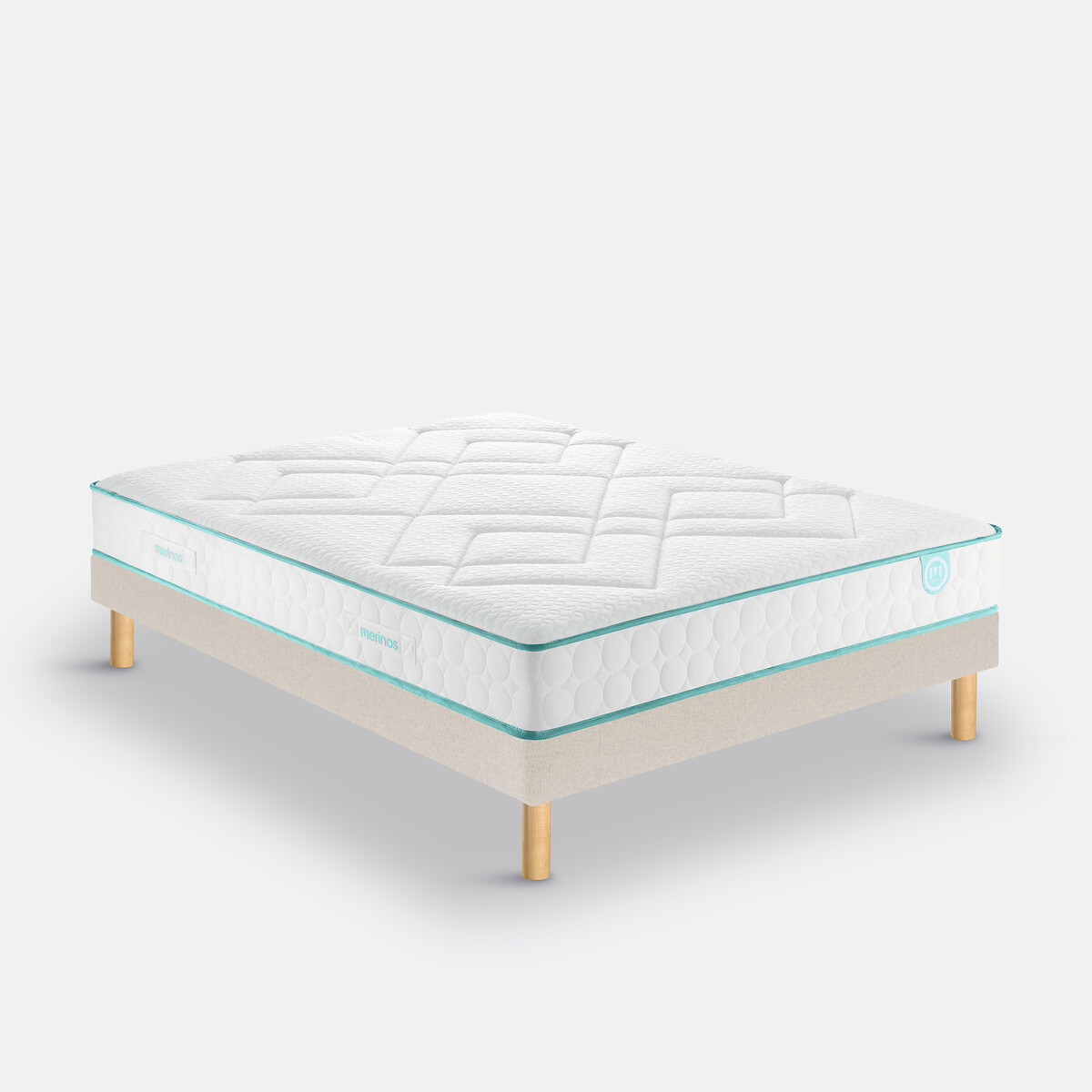 Ens. matelas latex + sommier LE TOUT DELICAT tissé sable blanc, MERINOS