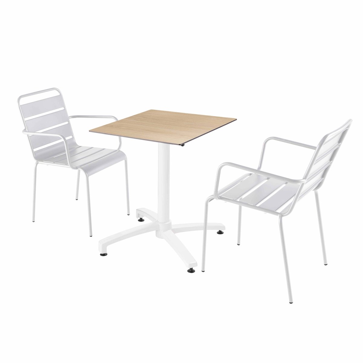 Table 60x60 cm inclinable stratifiée avec pied blanc et chaises en métal, OPERA blanc, OVIALA