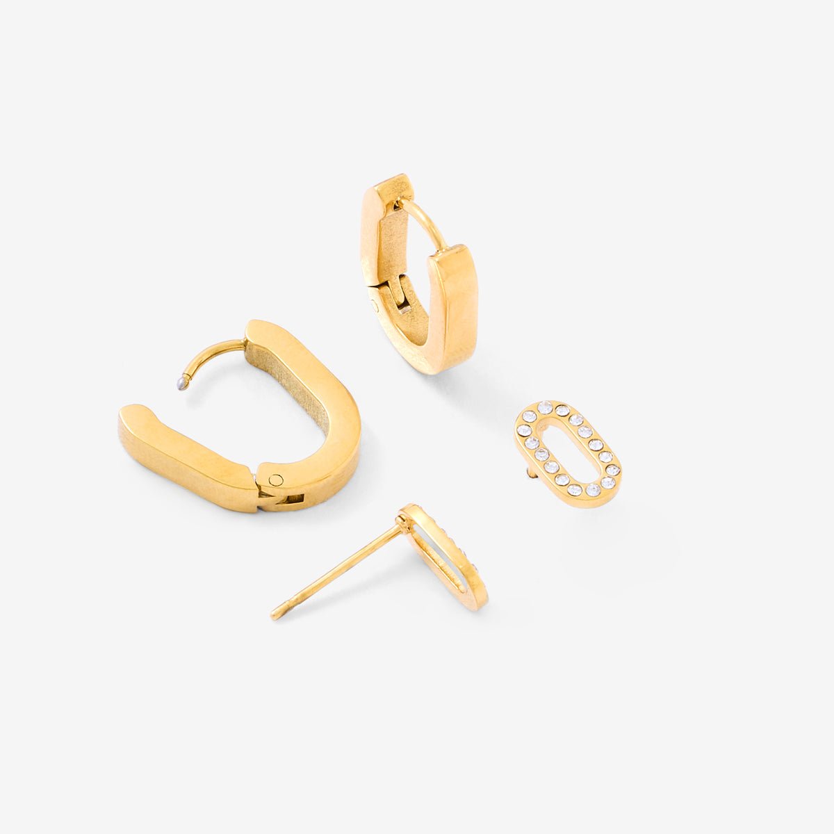 Set de 2 boucles d'oreilles créoles et strassées doré, BALABOOSTE