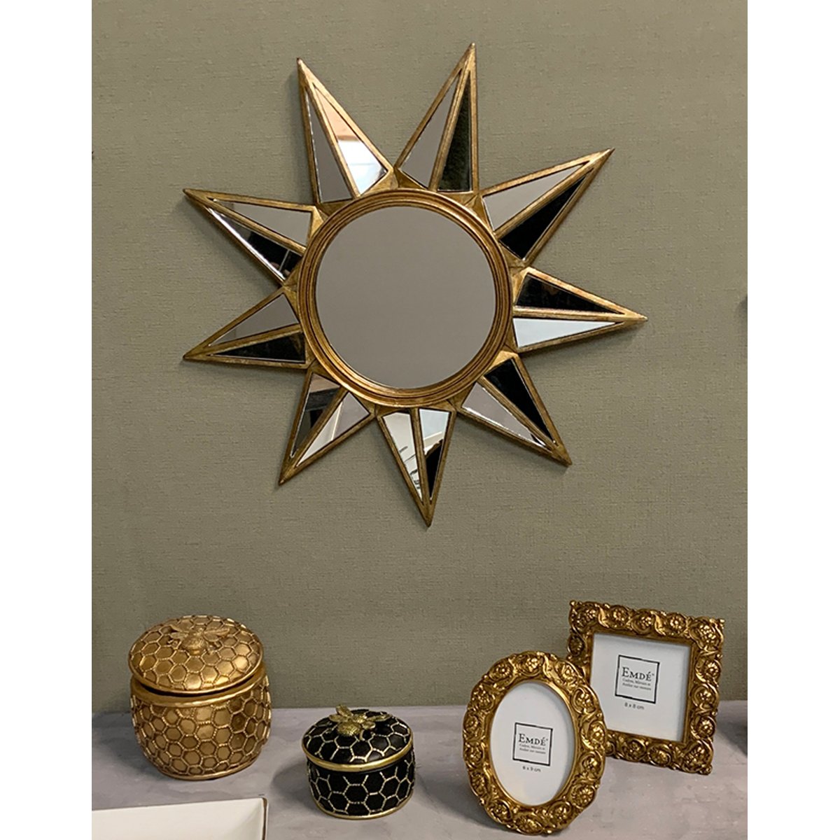 Miroir étoile facettes 34cm or, EMDE