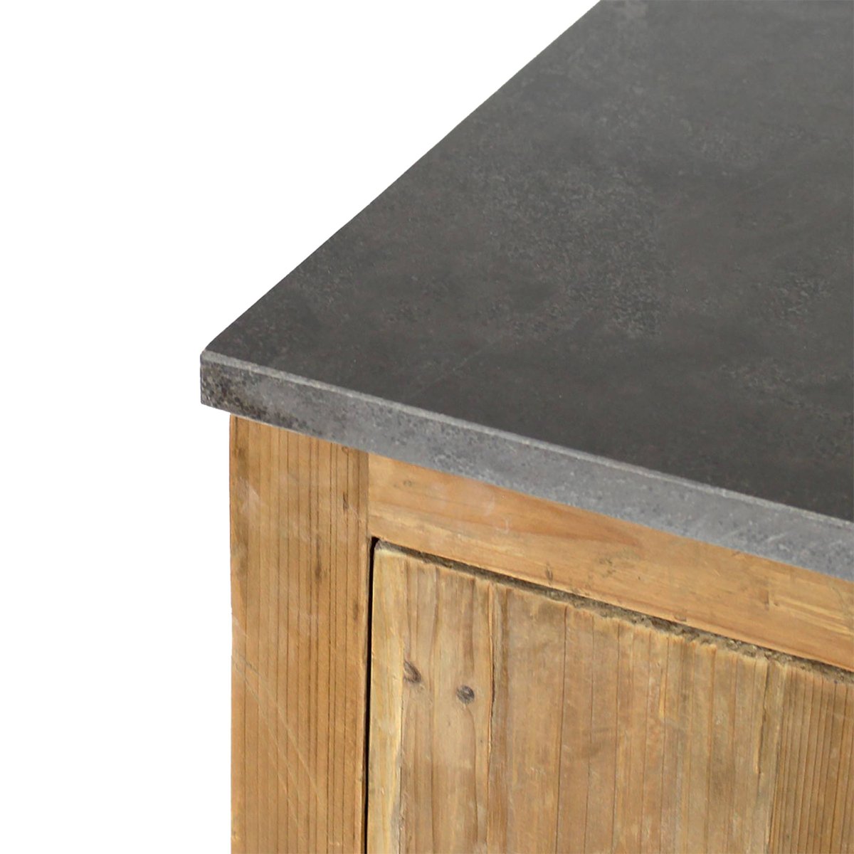 Meuble bas de cuisine en bois recyclé et pierre bleue CHAMPÊTRE bois clair, MADE IN MEUBLES