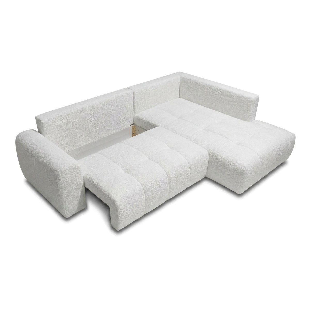 Canapé d'angle convertible 4 places en tissu bouclette, ROXELANE blanc, BOBOCHIC