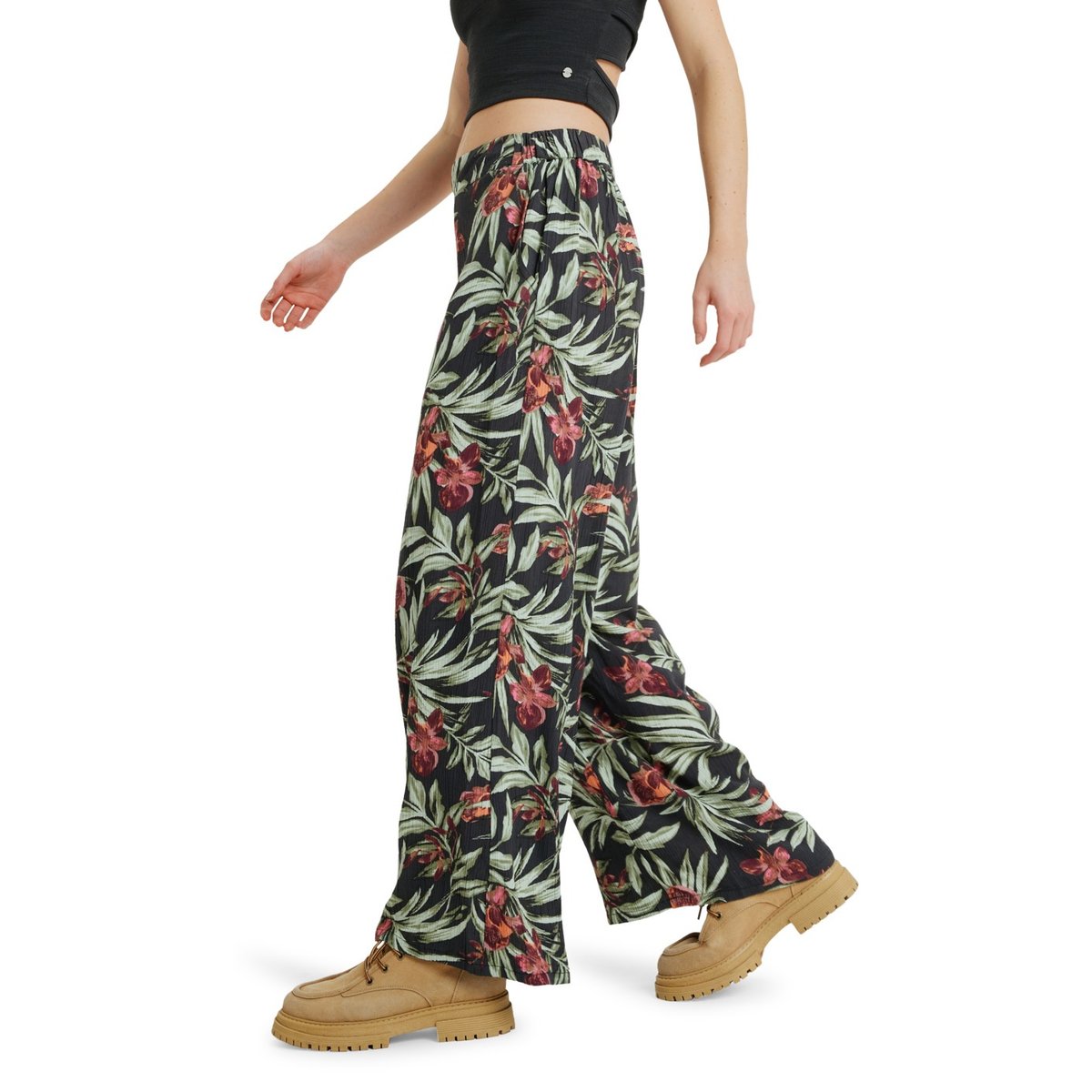 Pantalon de longueur régulière MIDNIGHT AVENUE CRINKLE. noir phantom wind swept floral crin, ROXY