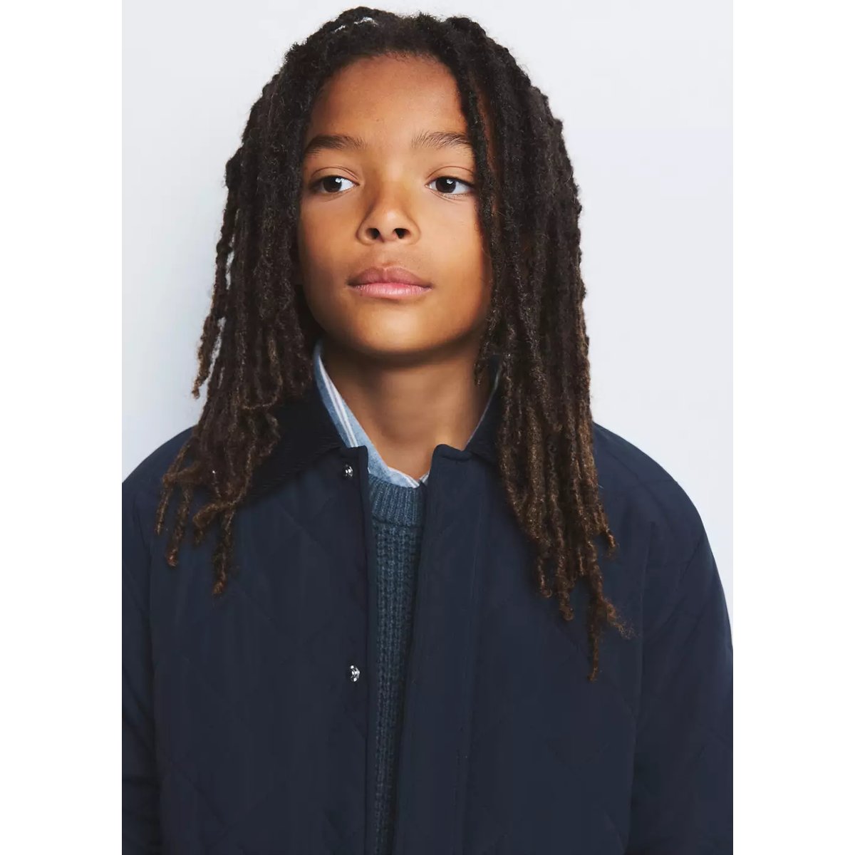 Quilted jacket with corduroy collar bleu marine, MANGO KIDS