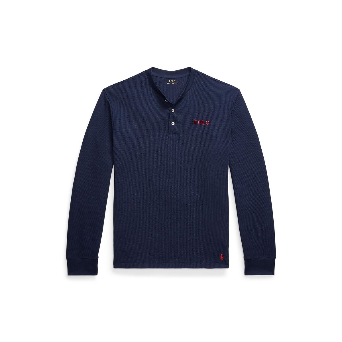 Haut de pyjama gaufré col tunisien bleu marine, POLO RALPH LAUREN
