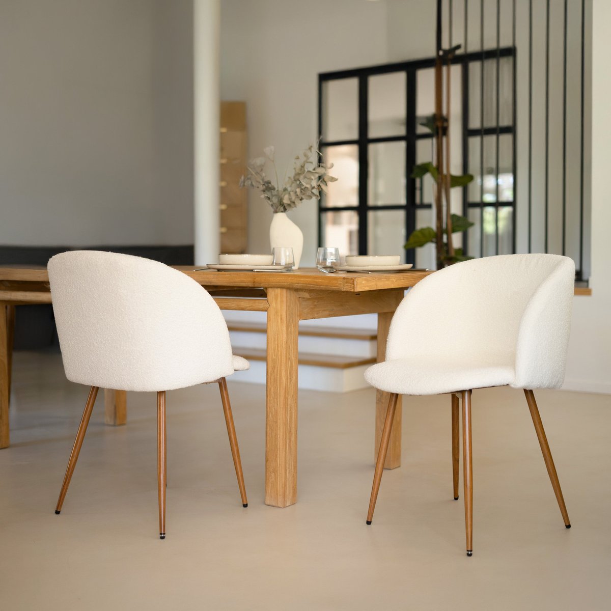 Lot de 2 chaises en tissu bouclé - SWAN beige, MAISON PAVANE